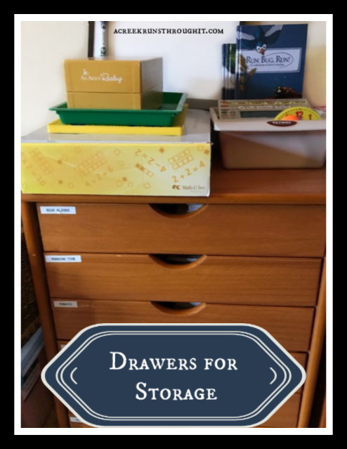 wooden drawers for homeschool storage