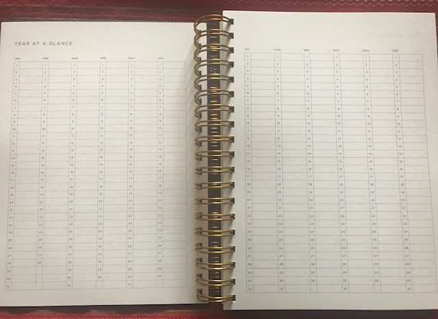 Golden Coil planner year at a glance